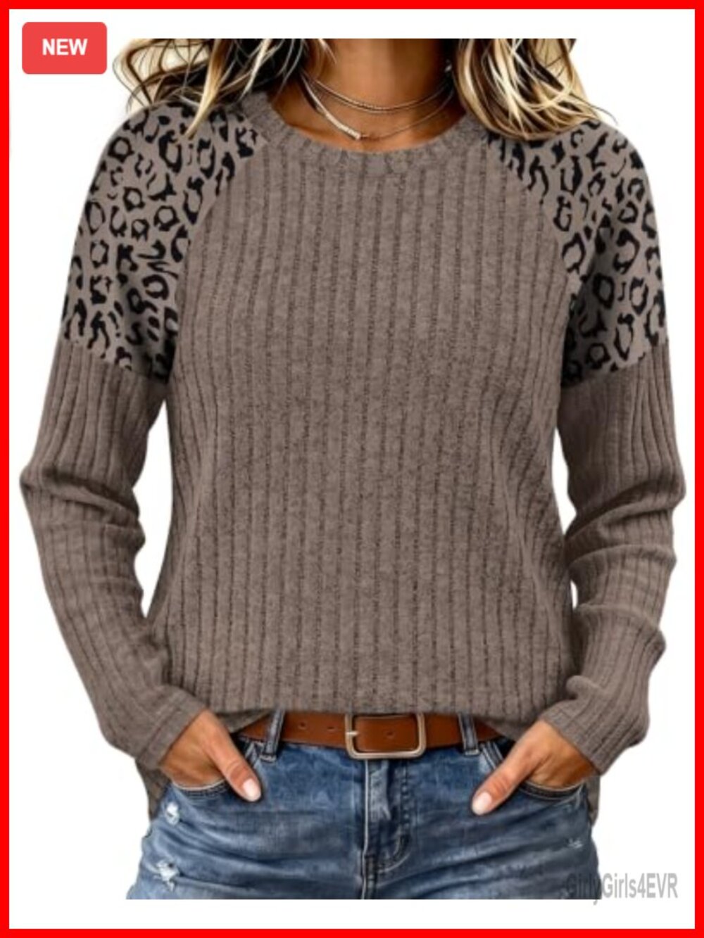 Womens Long Sleeve Tunic Top Leopard Print Raglan Sleeve Crew Neck